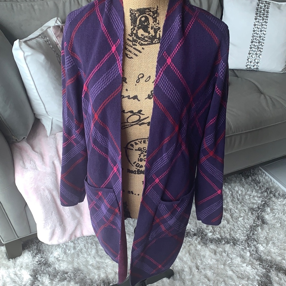 Elegant Purple Plaid Women's Hooded Cardigan